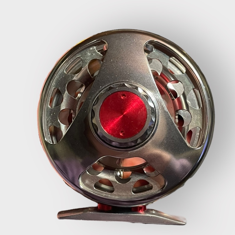 Silver and Red Amazon Brand 3/5 Fly Fishing Reel